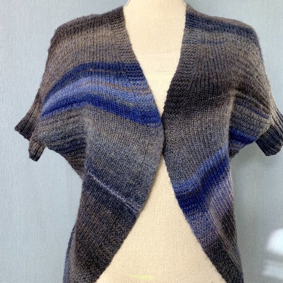 Blue Grey Striped ESPRIT Cardigan / Wool Blend Cardigan / Short Sleeve Cardigan - Picture 2 of 5
